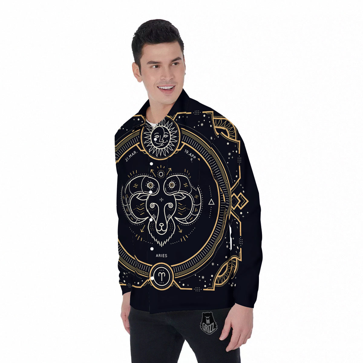 Zodiac Sign Vintage Aries Print Men's Long Sleeve Shirts-grizzshop