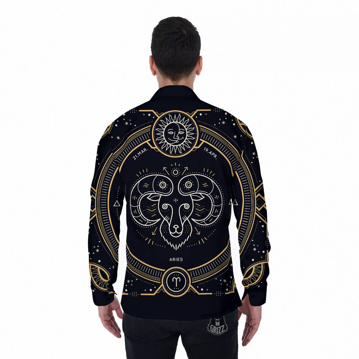 Zodiac Sign Vintage Aries Print Men's Long Sleeve Shirts-grizzshop
