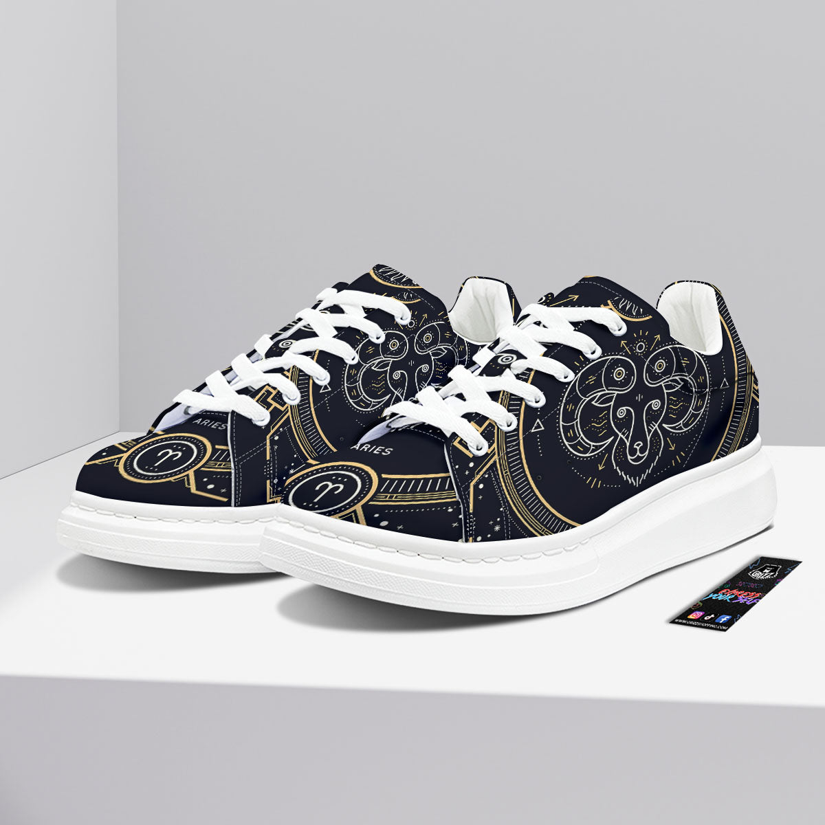 Zodiac Sign Vintage Aries Print Platform Shoes-grizzshop
