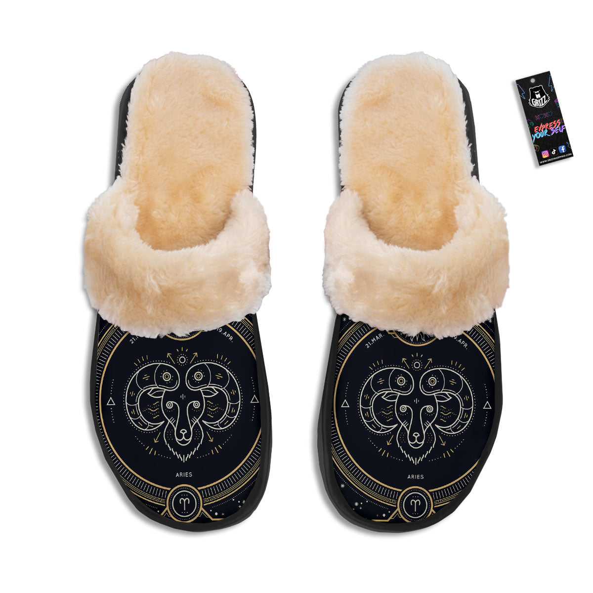 Zodiac Sign Vintage Aries Print Slippers-grizzshop