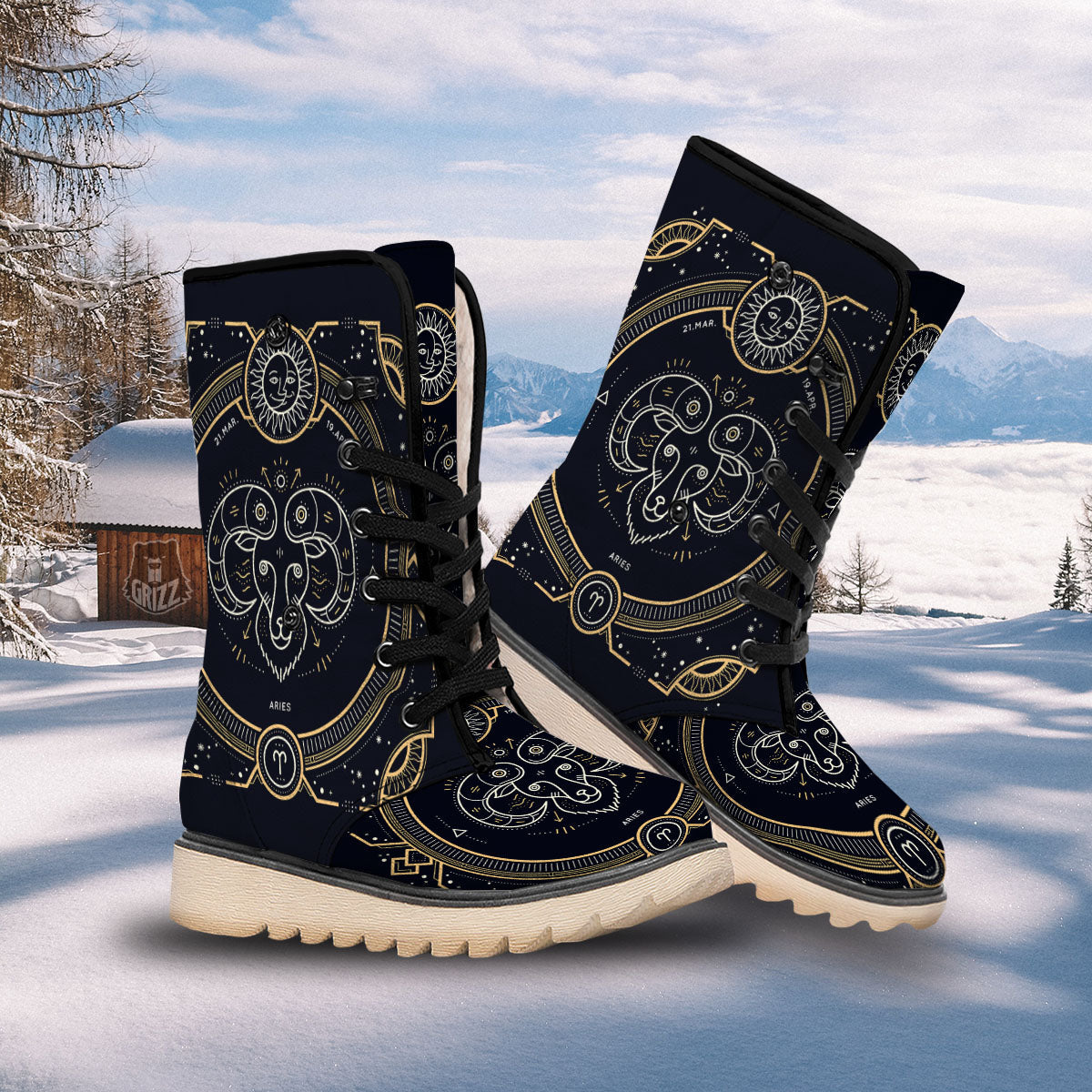 Zodiac Sign Vintage Aries Print Snow Boots-grizzshop