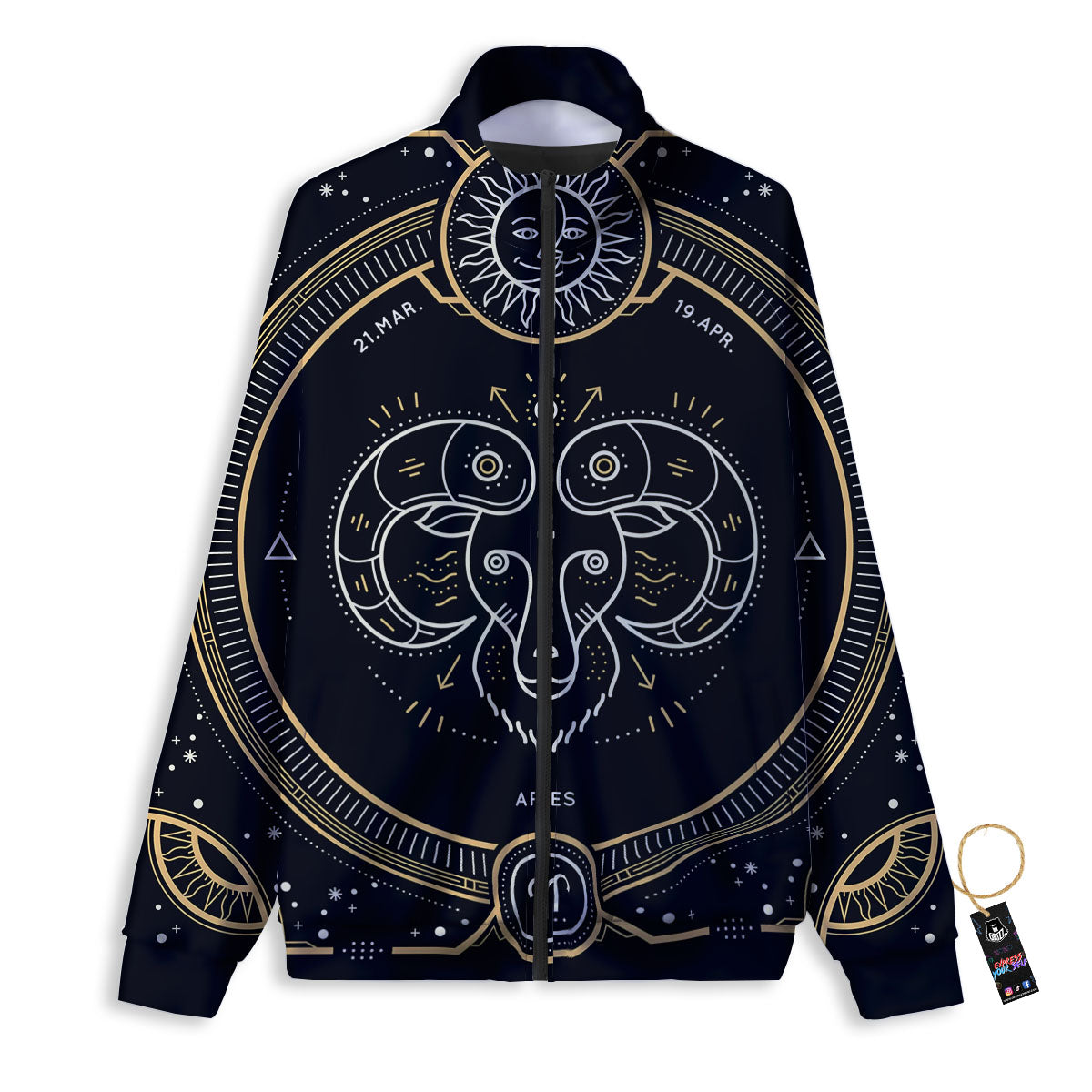 Zodiac Sign Vintage Aries Print Track Jacket-grizzshop