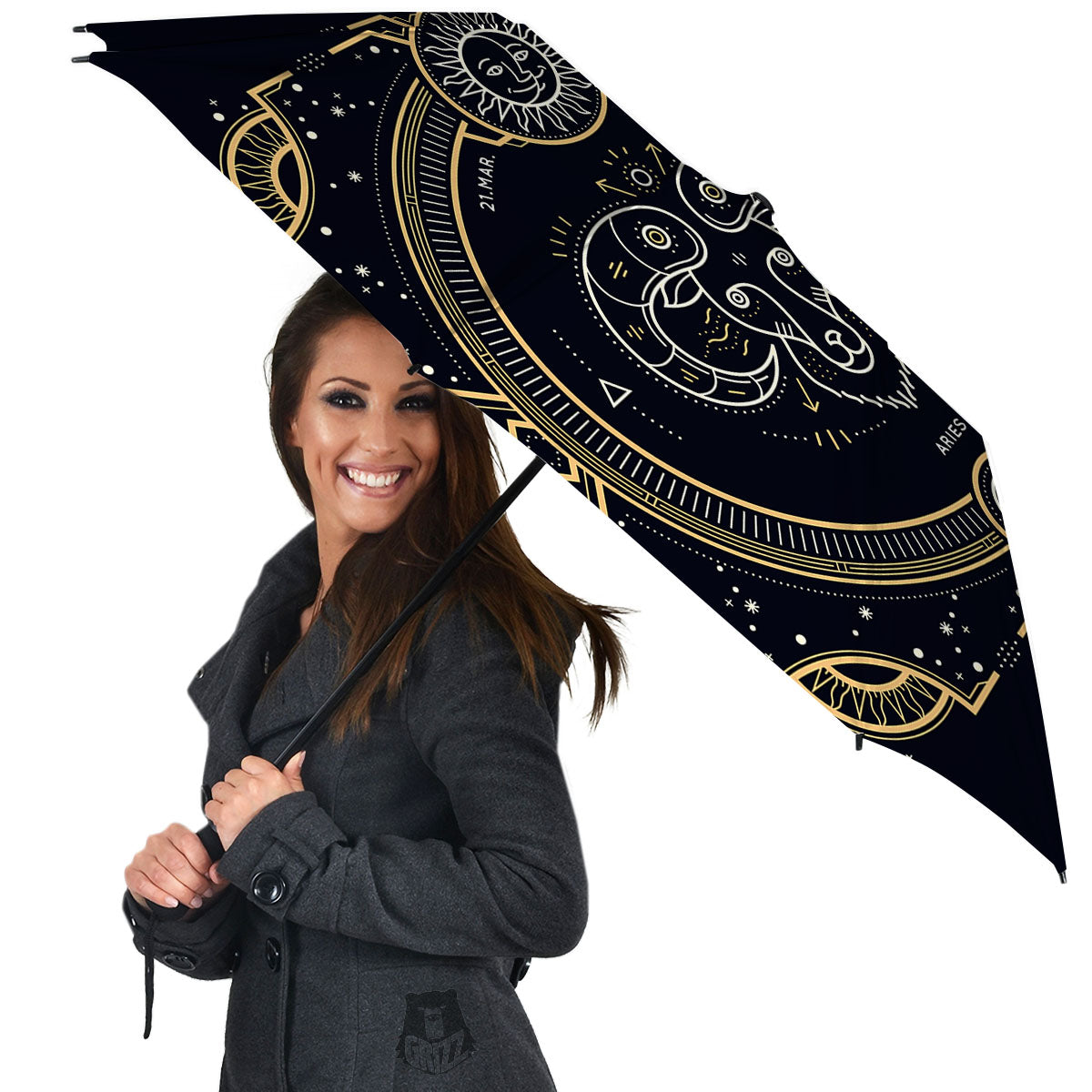 Zodiac Sign Vintage Aries Print Umbrella-grizzshop
