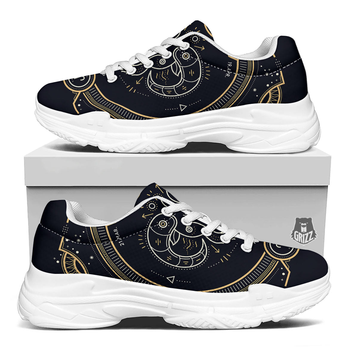 Zodiac Sign Vintage Aries Print White Chunky Shoes-grizzshop
