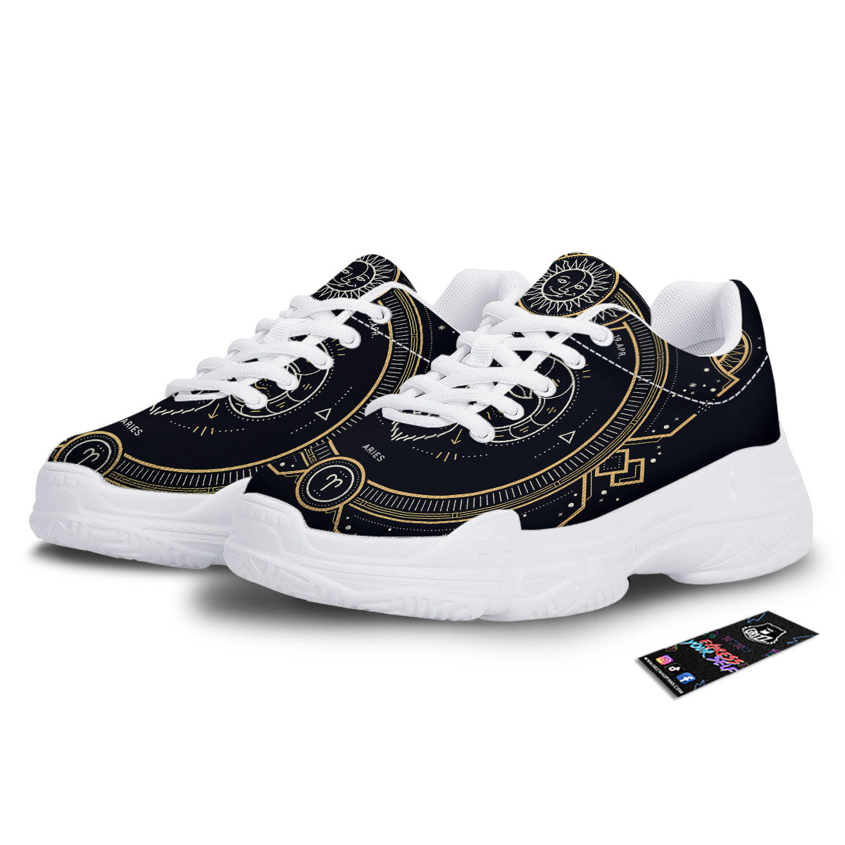 Zodiac Sign Vintage Aries Print White Chunky Shoes-grizzshop