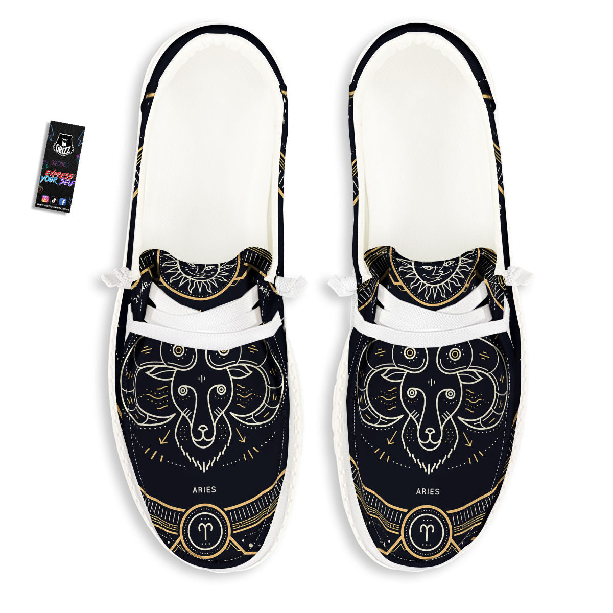 Zodiac Sign Vintage Aries Print White Loafers-grizzshop