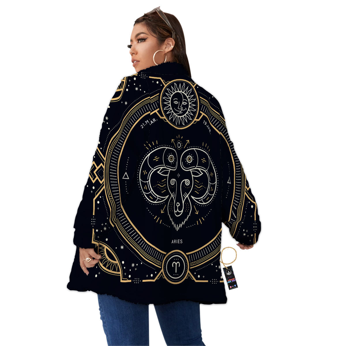 Zodiac Sign Vintage Aries Print Women's Sherpa Jacket-grizzshop