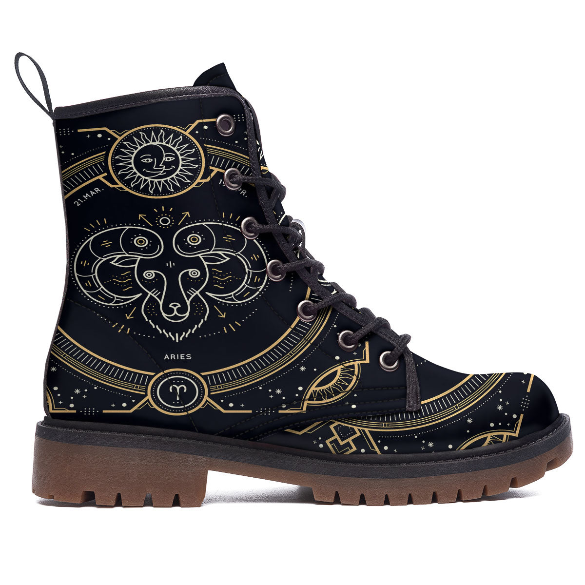 Zodiac Sign Vintage Aries Print Work Boots-grizzshop