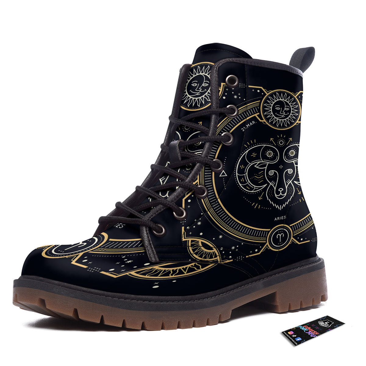 Zodiac Sign Vintage Aries Print Work Boots-grizzshop