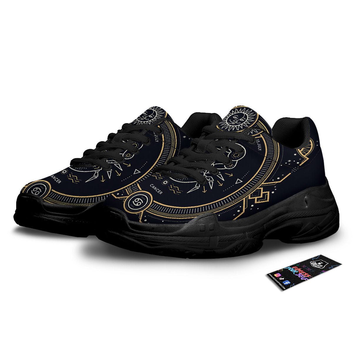 Zodiac Sign Vintage Cancer Print Black Chunky Shoes-grizzshop