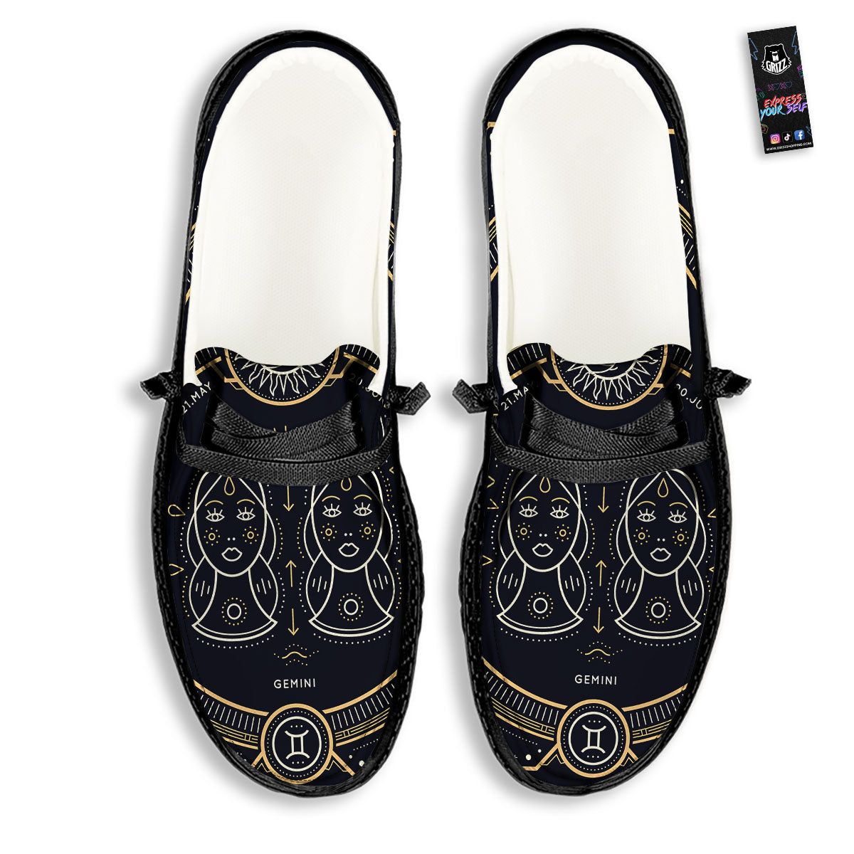 Zodiac Sign Vintage Gemini Print Black Loafers-grizzshop