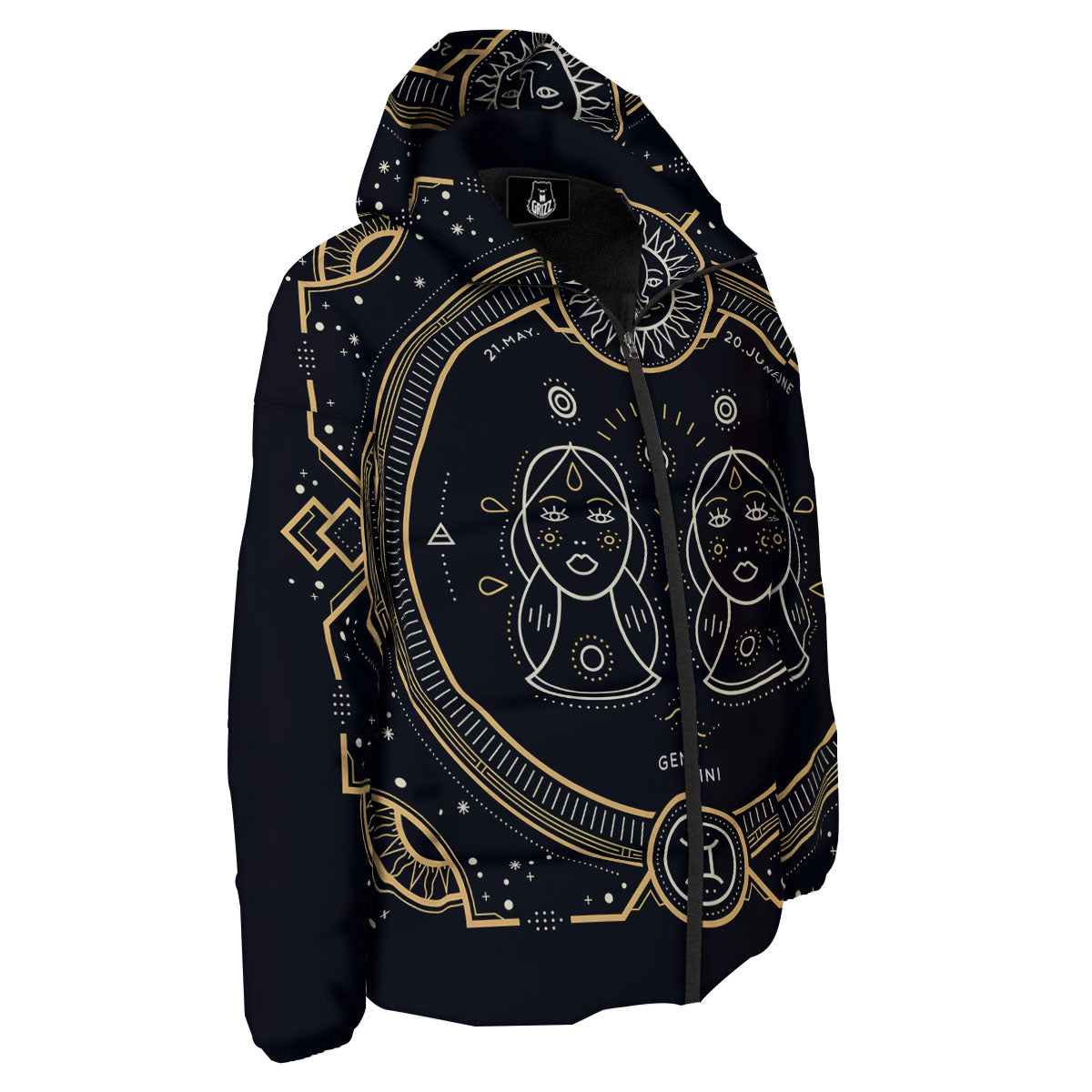 Zodiac Sign Vintage Gemini Print Down Jacket-grizzshop