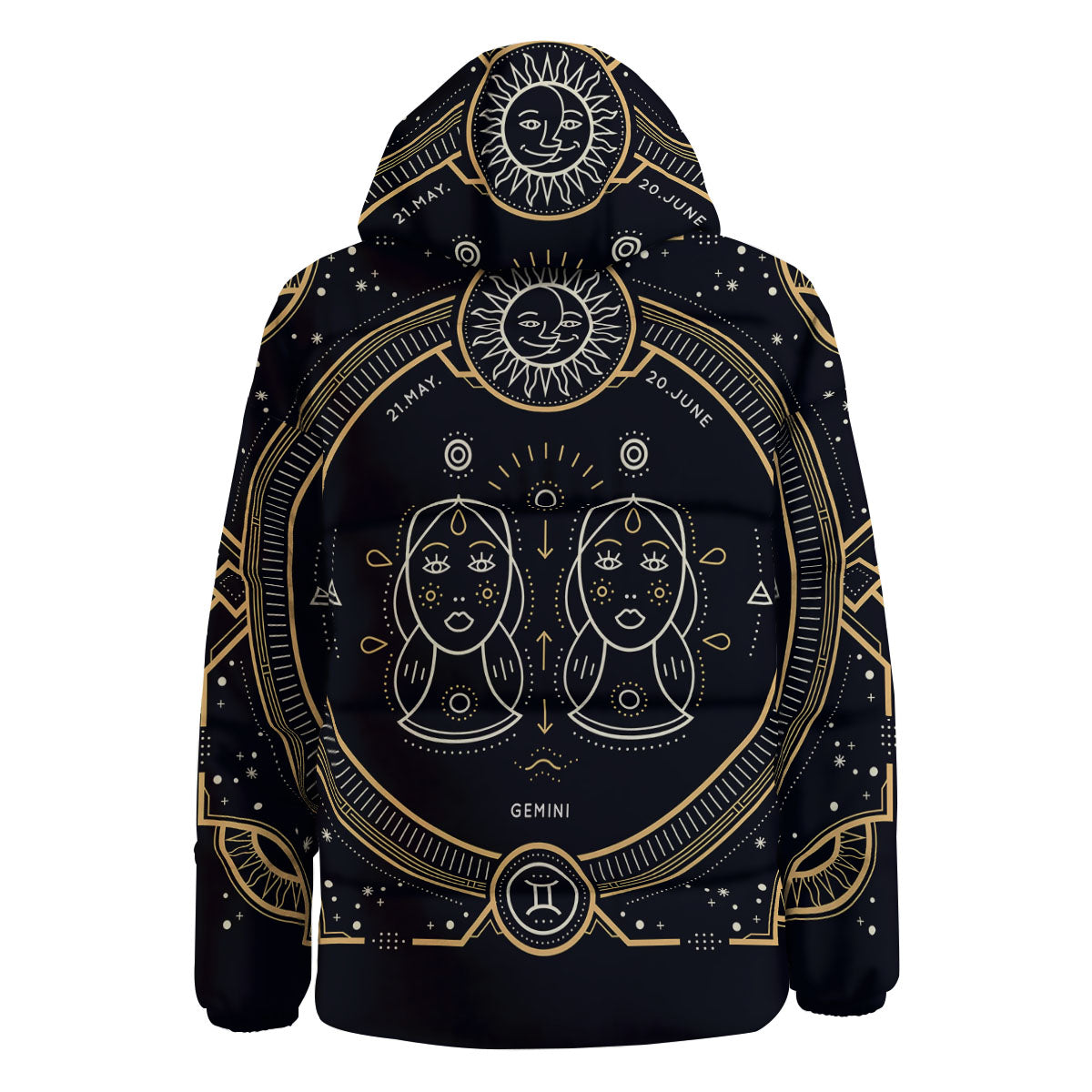 Zodiac Sign Vintage Gemini Print Down Jacket-grizzshop
