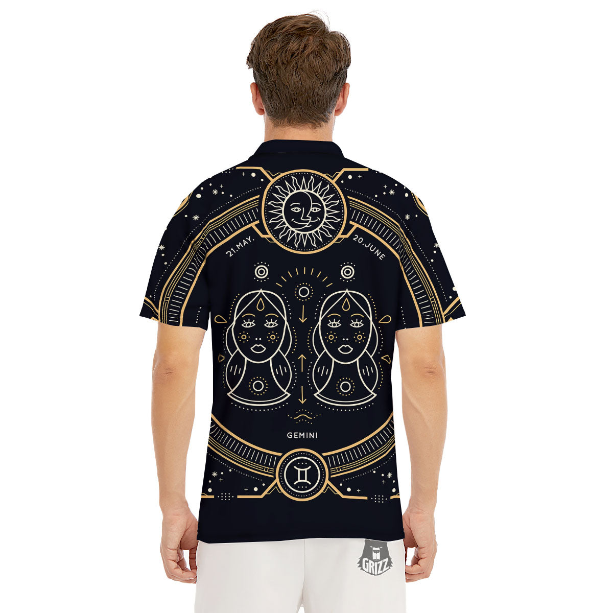 Zodiac Sign Vintage Gemini Print Men's Golf Shirts-grizzshop