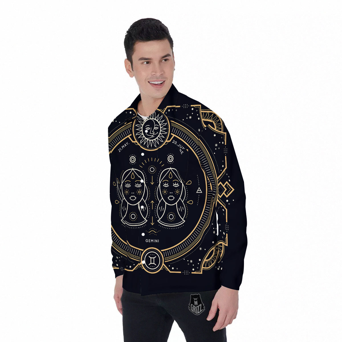 Zodiac Sign Vintage Gemini Print Men's Long Sleeve Shirts-grizzshop