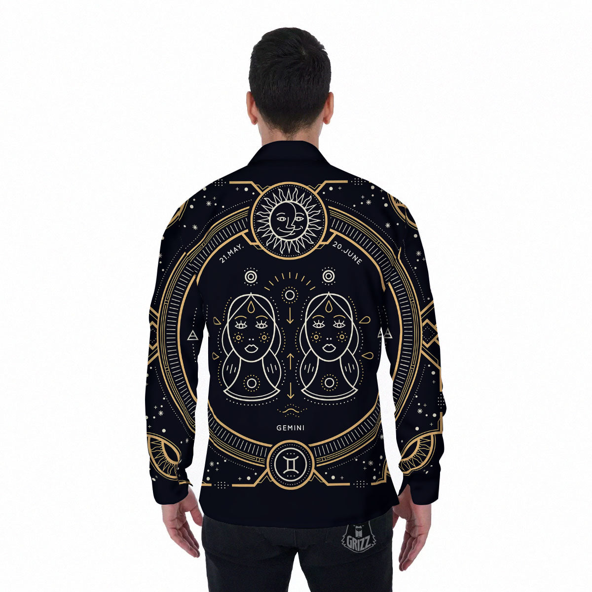 Zodiac Sign Vintage Gemini Print Men's Long Sleeve Shirts-grizzshop