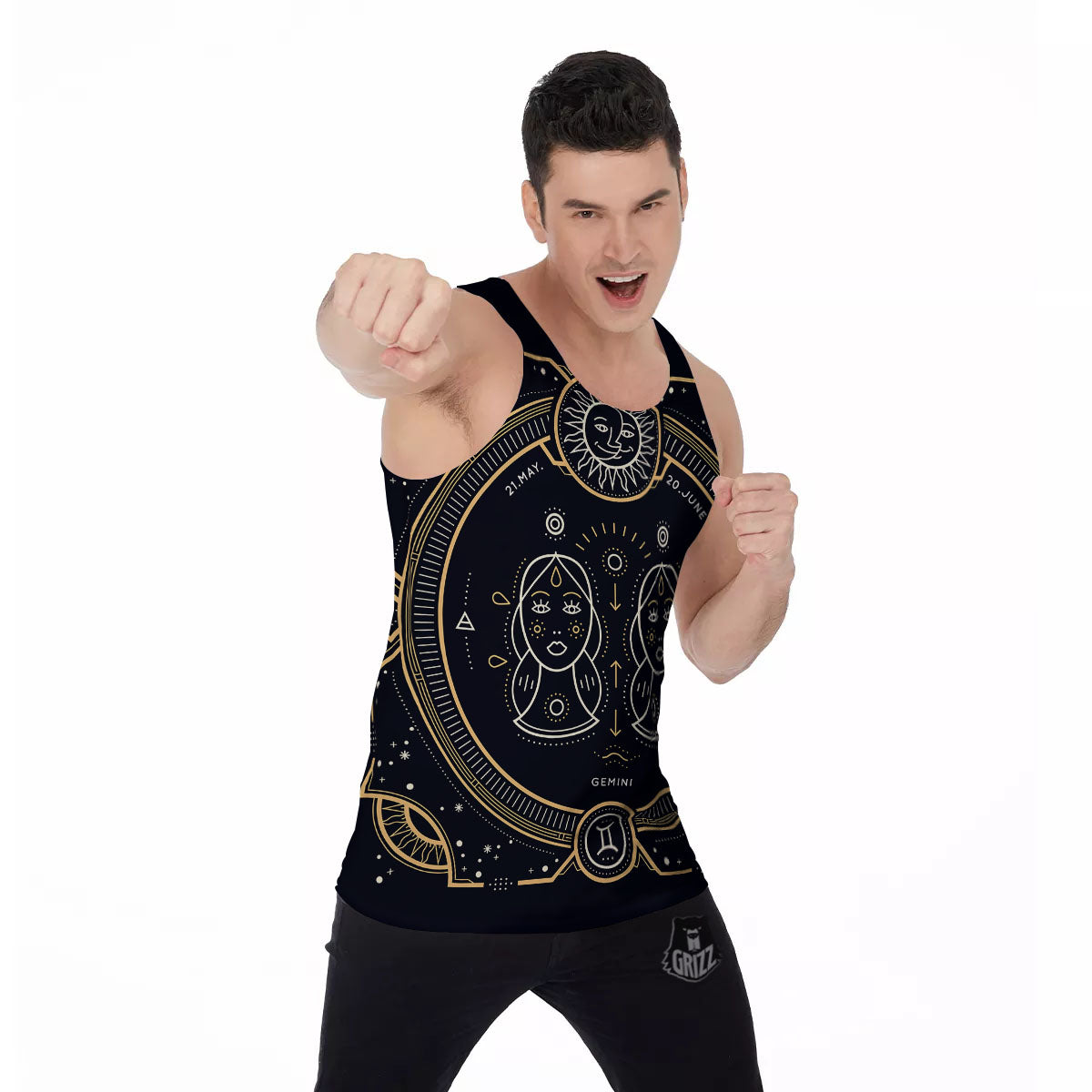 Zodiac Sign Vintage Gemini Print Men's Tank Top-grizzshop
