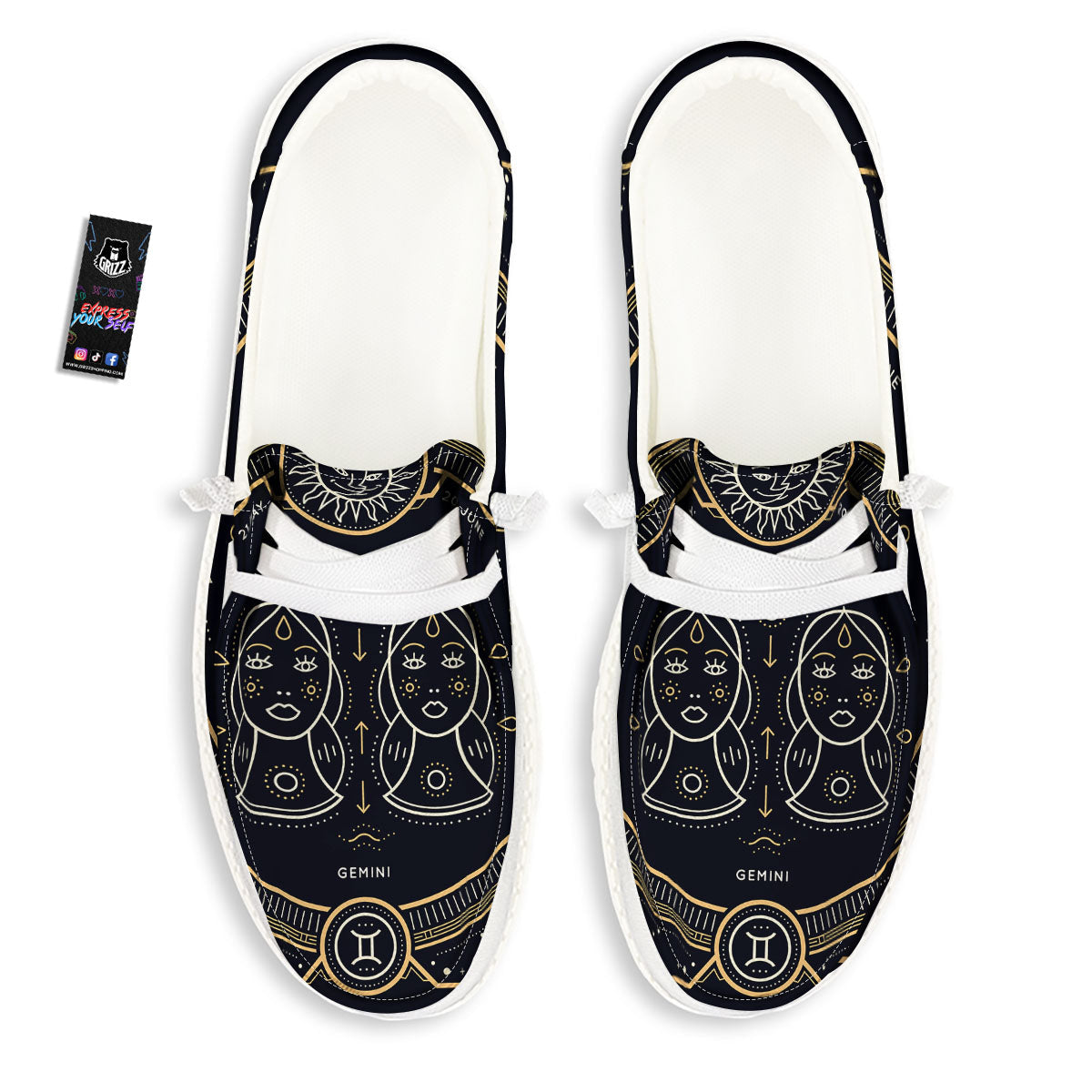 Zodiac Sign Vintage Gemini Print White Loafers-grizzshop