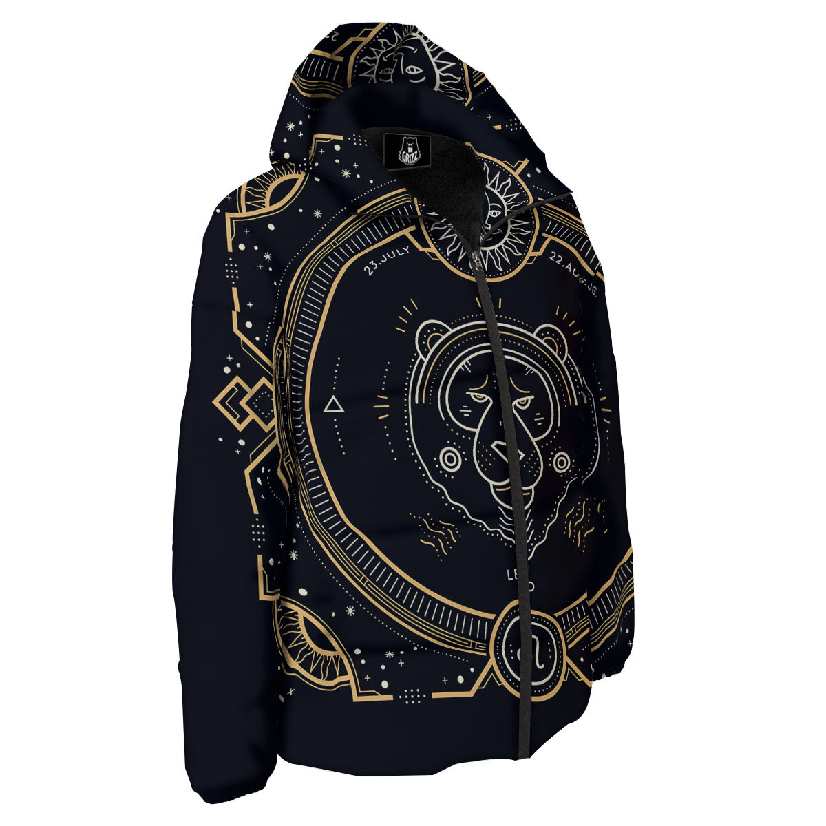 Zodiac Sign Vintage Leo Print Down Jacket-grizzshop