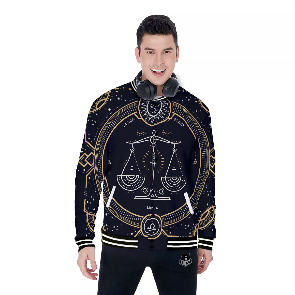 Zodiac Sign Vintage Libra Print Baseball Jacket-grizzshop