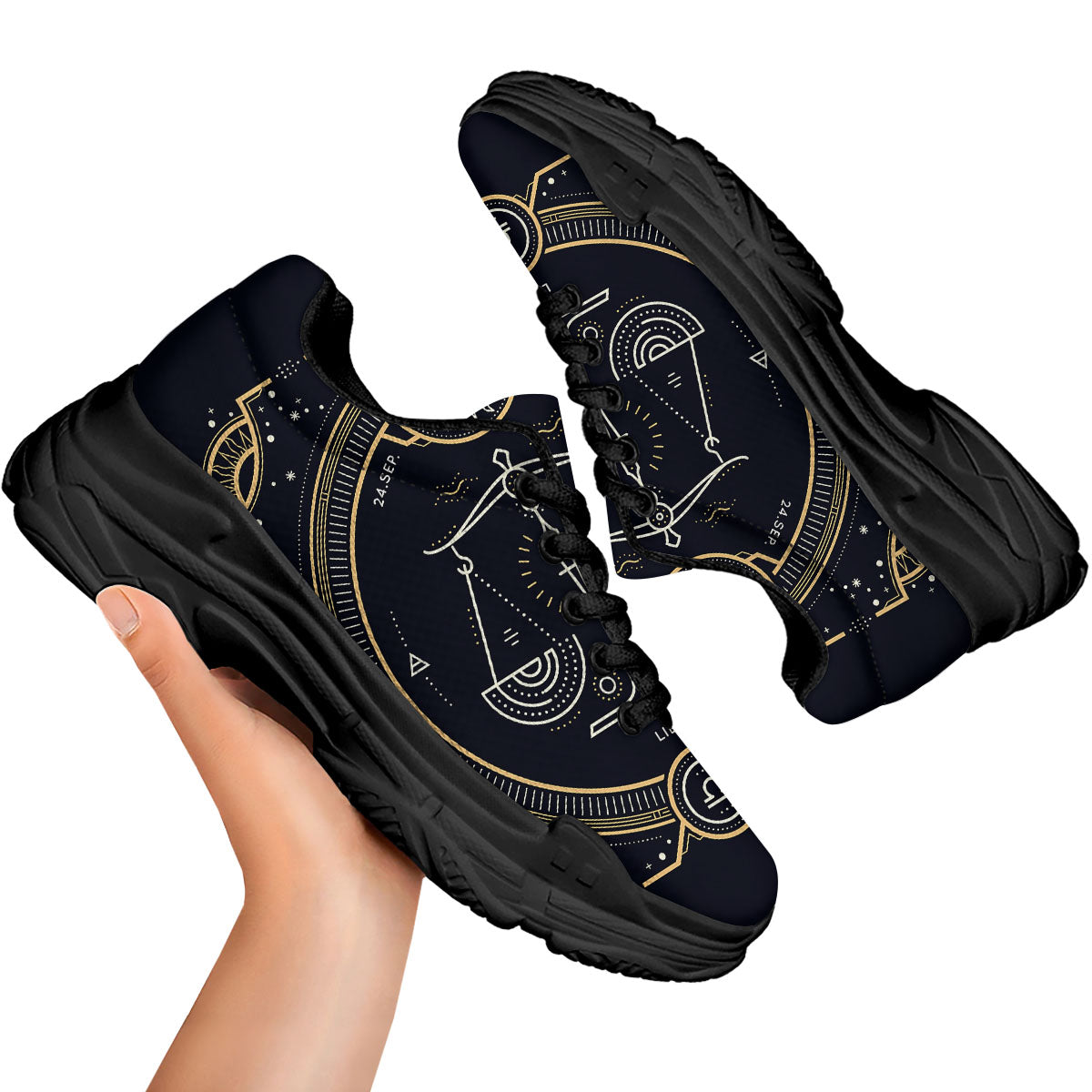 Zodiac Sign Vintage Libra Print Black Chunky Shoes-grizzshop