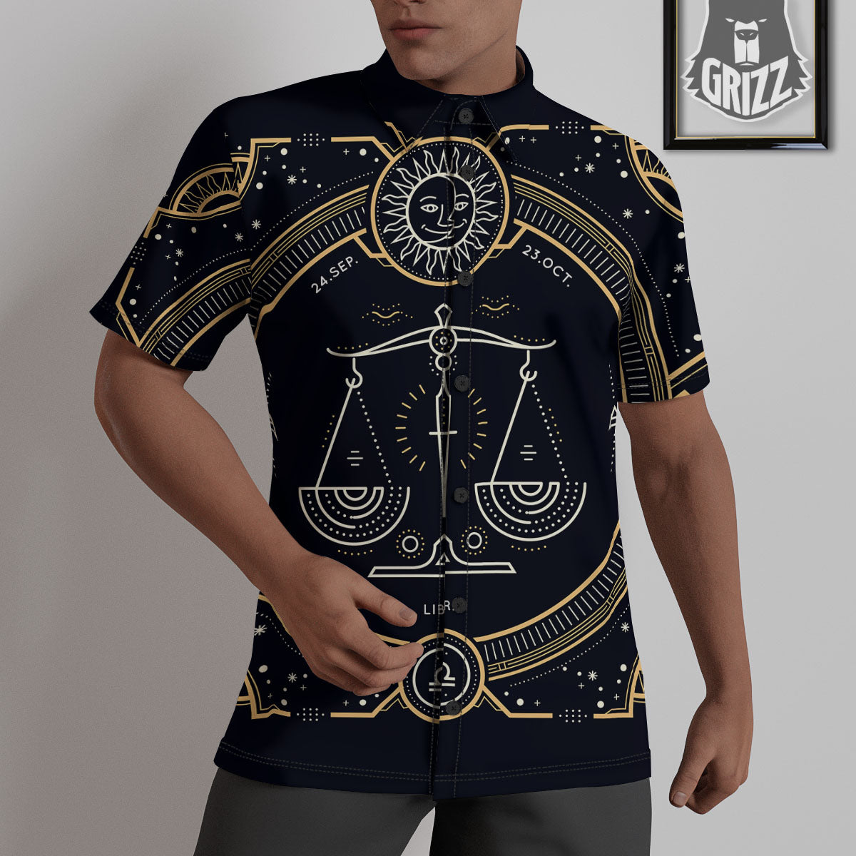 Zodiac Sign Vintage Libra Print Untucked Shirts-grizzshop