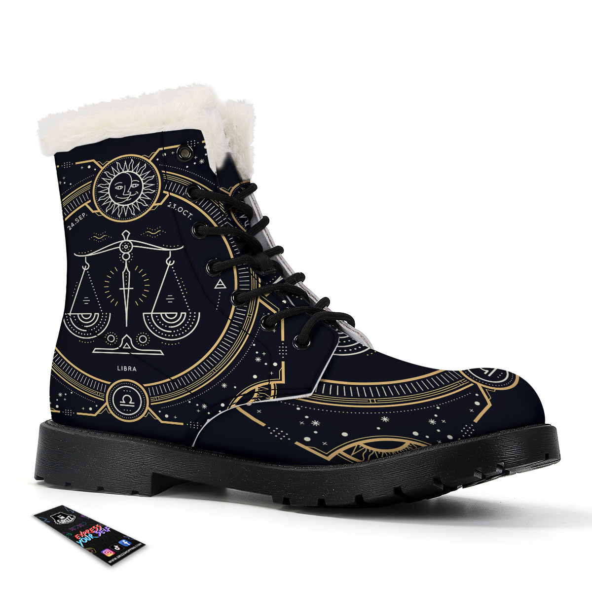 Zodiac Sign Vintage Libra Print Winter Boots-grizzshop