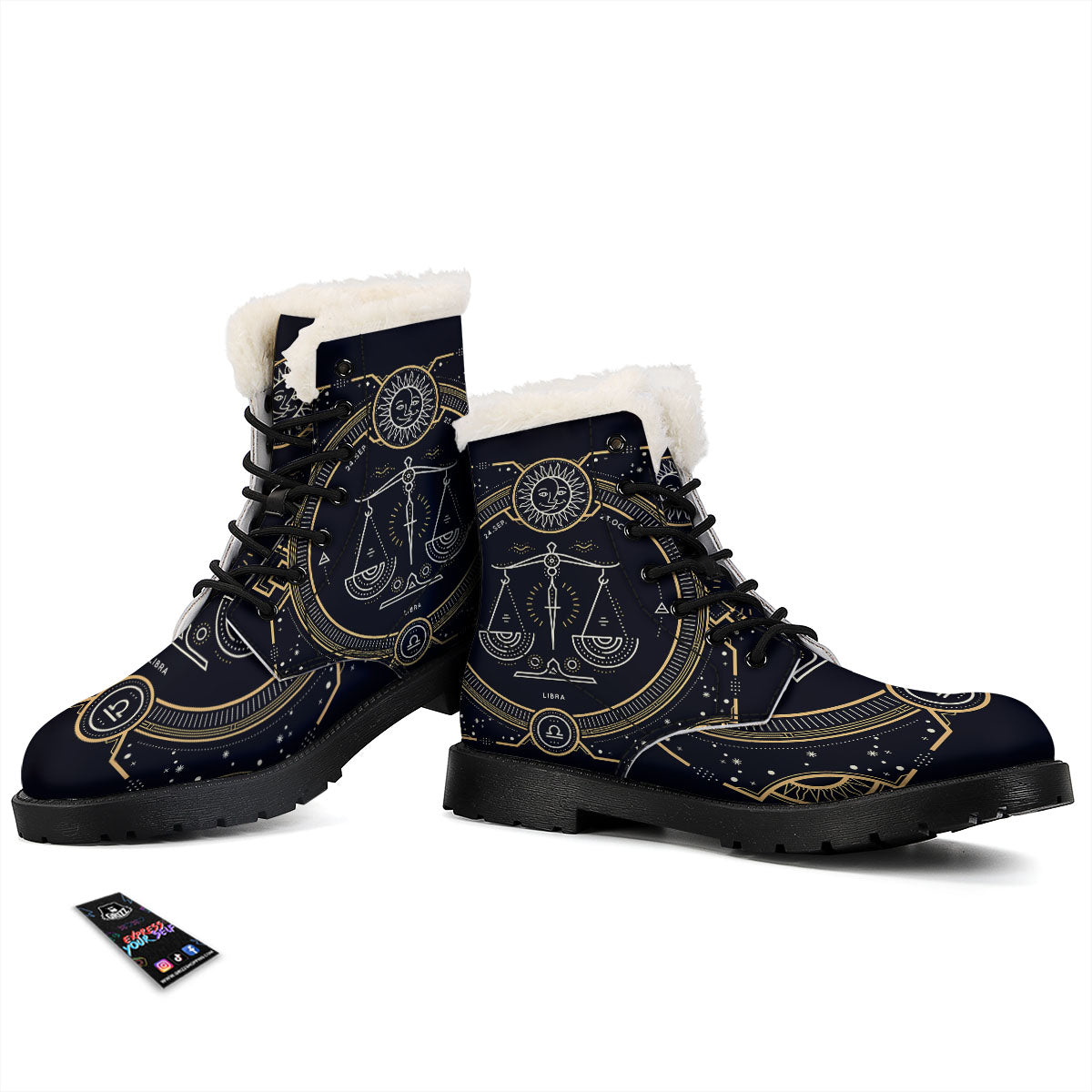 Zodiac Sign Vintage Libra Print Winter Boots-grizzshop