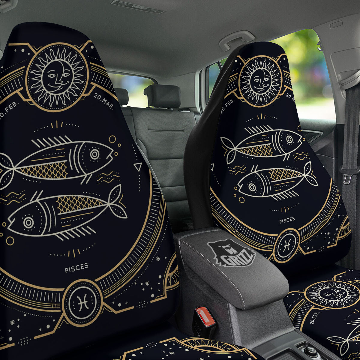 Zodiac Sign Vintage Pisces Print Car Seat Covers-grizzshop