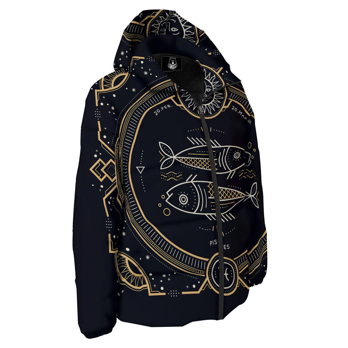 Zodiac Sign Vintage Pisces Print Down Jacket-grizzshop
