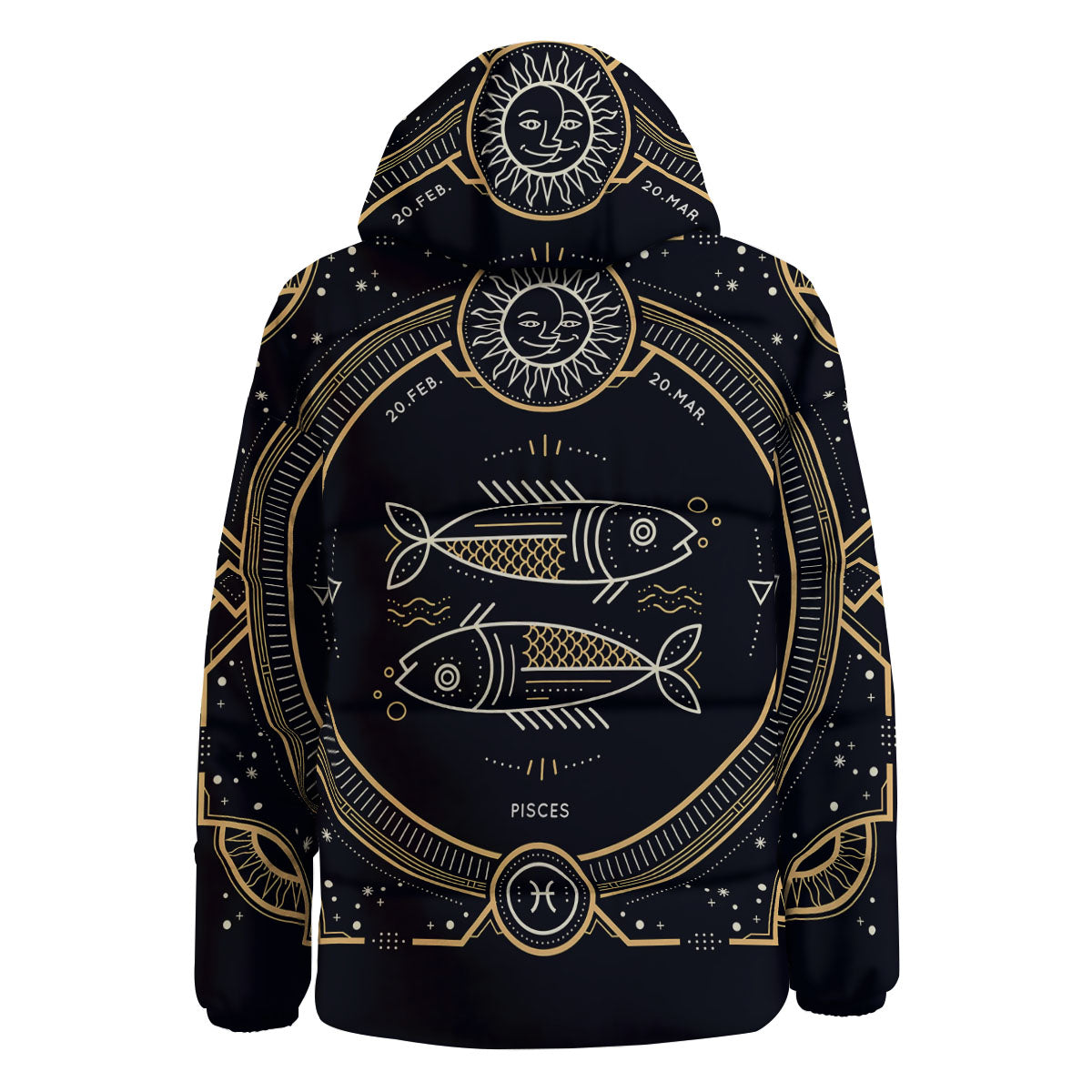 Zodiac Sign Vintage Pisces Print Down Jacket-grizzshop