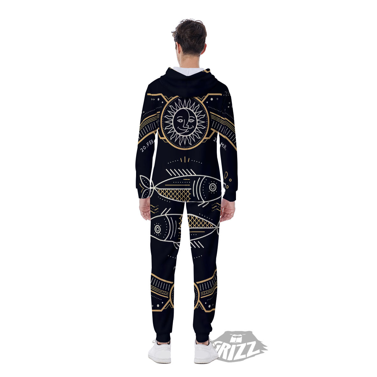 Zodiac Sign Vintage Pisces Print Men's Jumpsuit-grizzshop