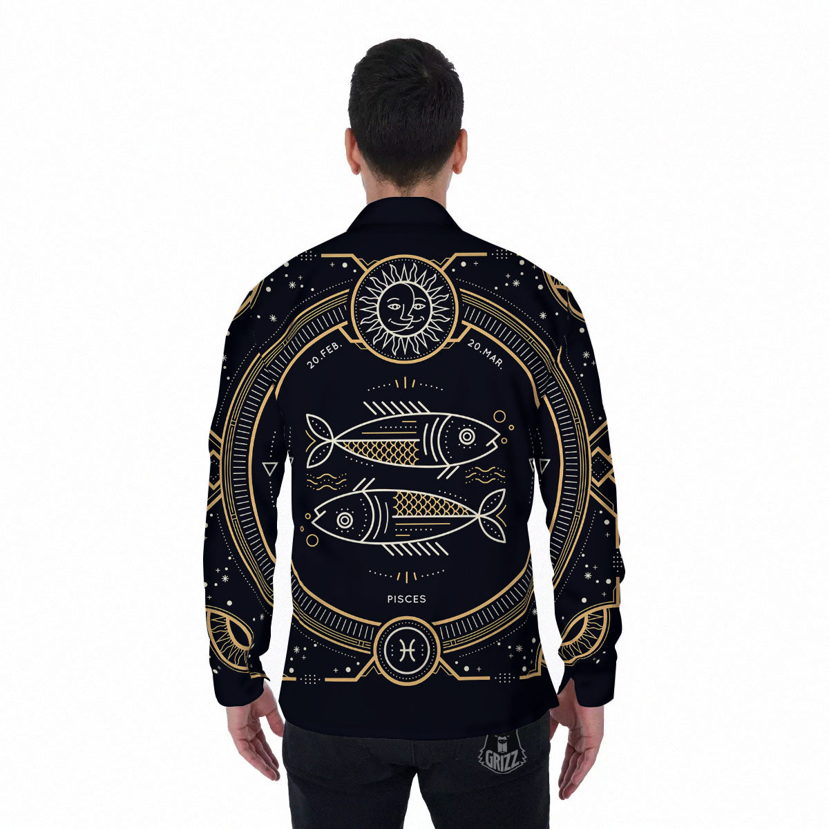 Zodiac Sign Vintage Pisces Print Men's Long Sleeve Shirts-grizzshop