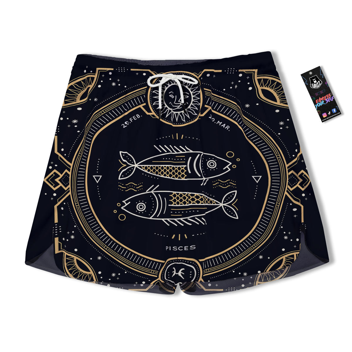 Zodiac Sign Vintage Pisces Print Men's Running Shorts-grizzshop