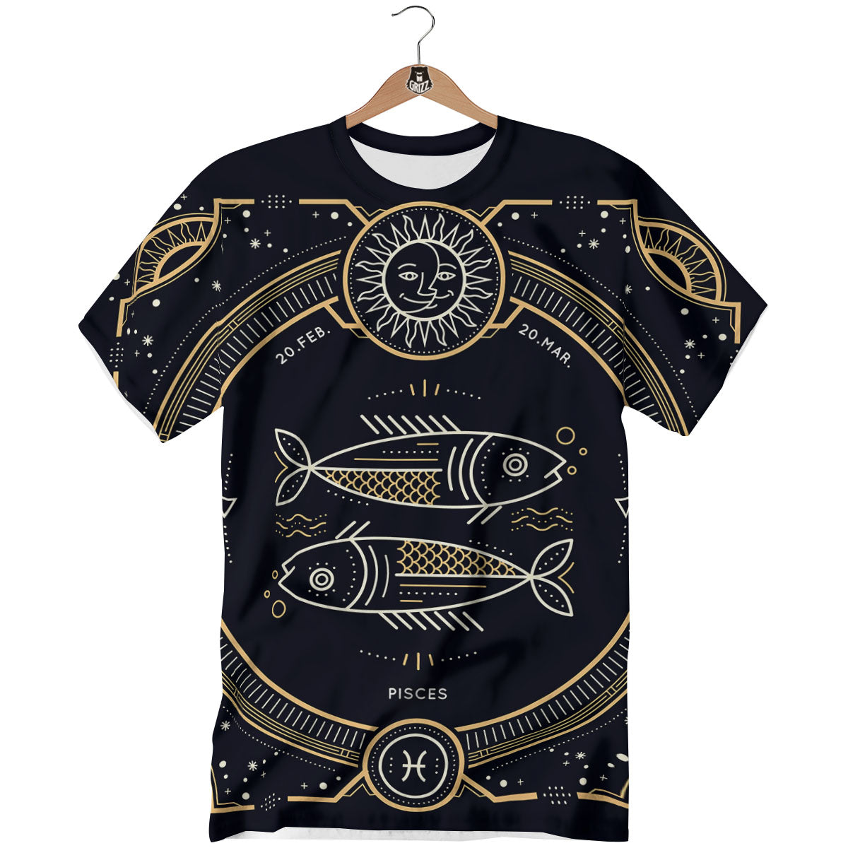 Zodiac Sign Vintage Pisces Print T-Shirt-grizzshop