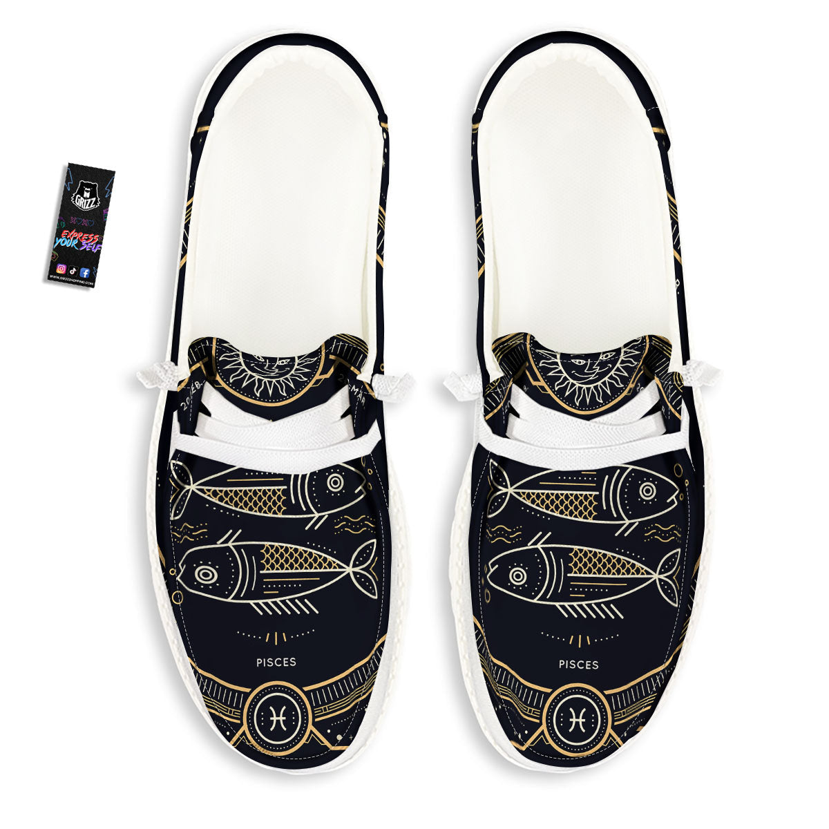 Zodiac Sign Vintage Pisces Print White Loafers-grizzshop