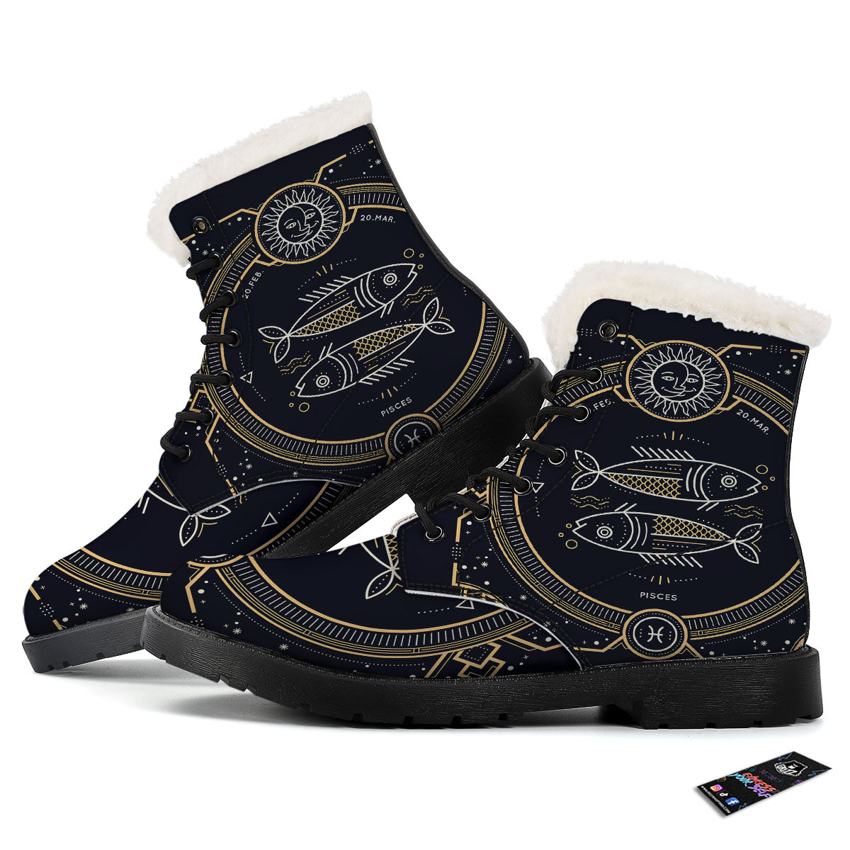 Zodiac Sign Vintage Pisces Print Winter Boots-grizzshop