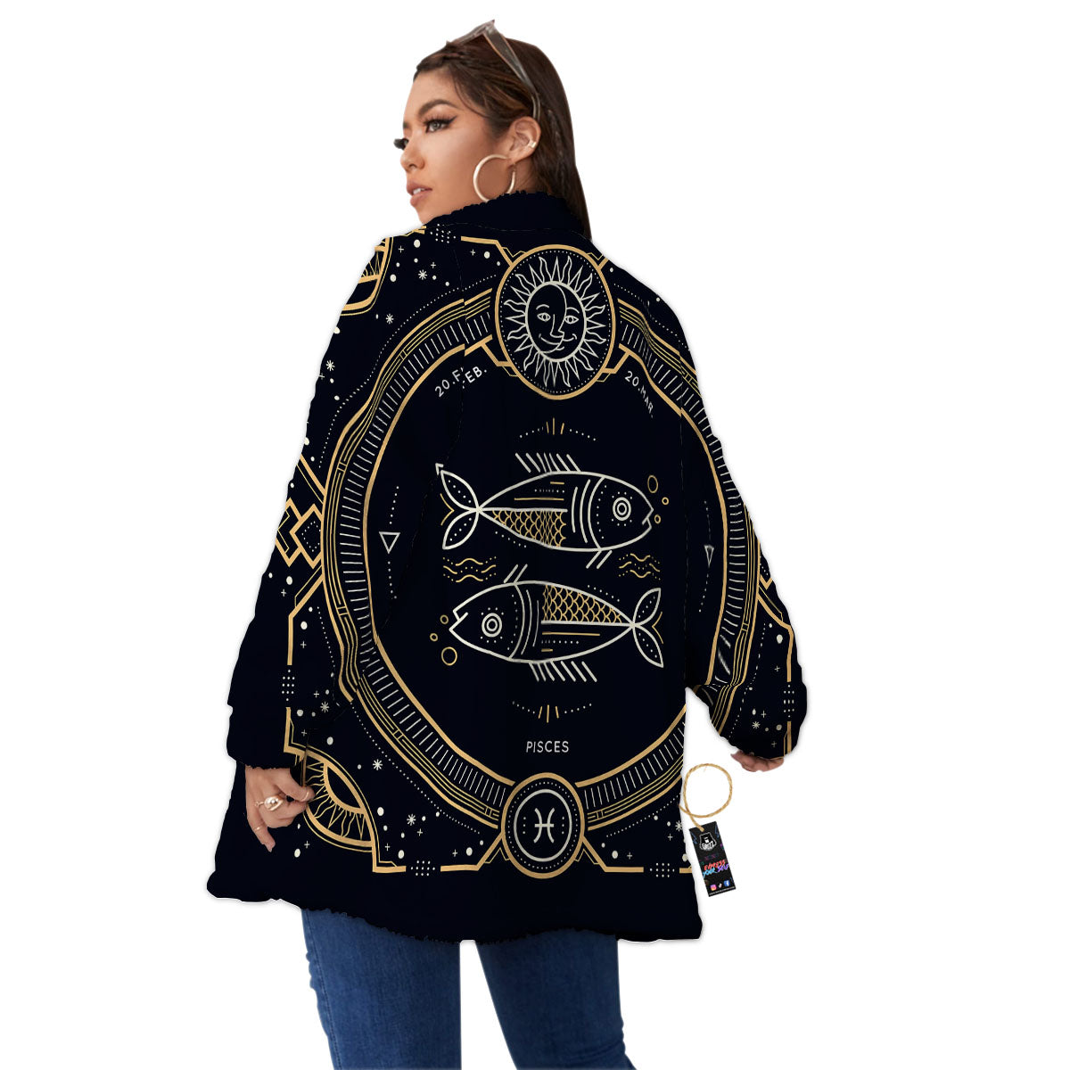 Zodiac Sign Vintage Pisces Print Women's Sherpa Jacket-grizzshop