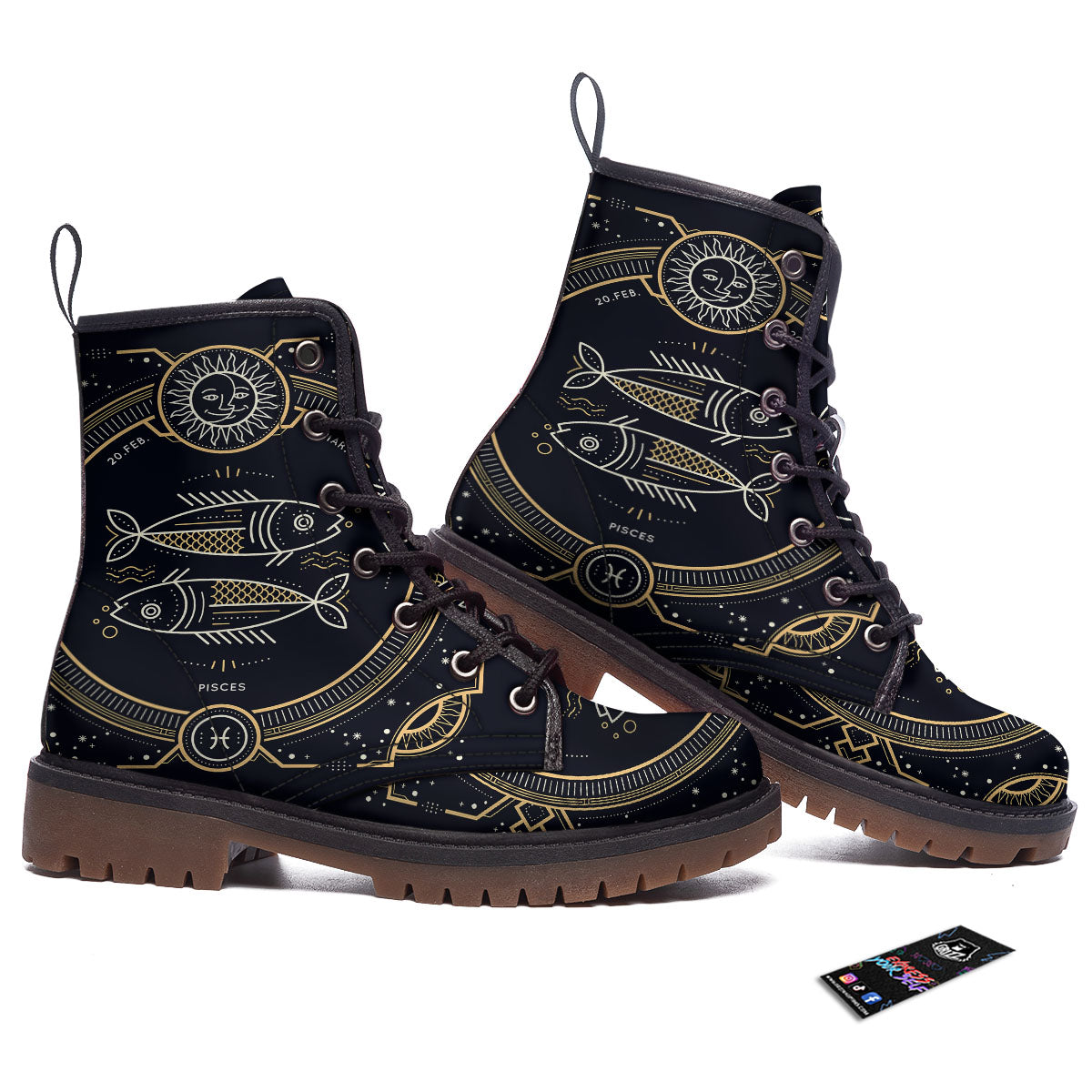 Zodiac Sign Vintage Pisces Print Work Boots-grizzshop