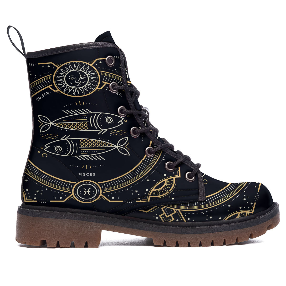 Zodiac Sign Vintage Pisces Print Work Boots-grizzshop