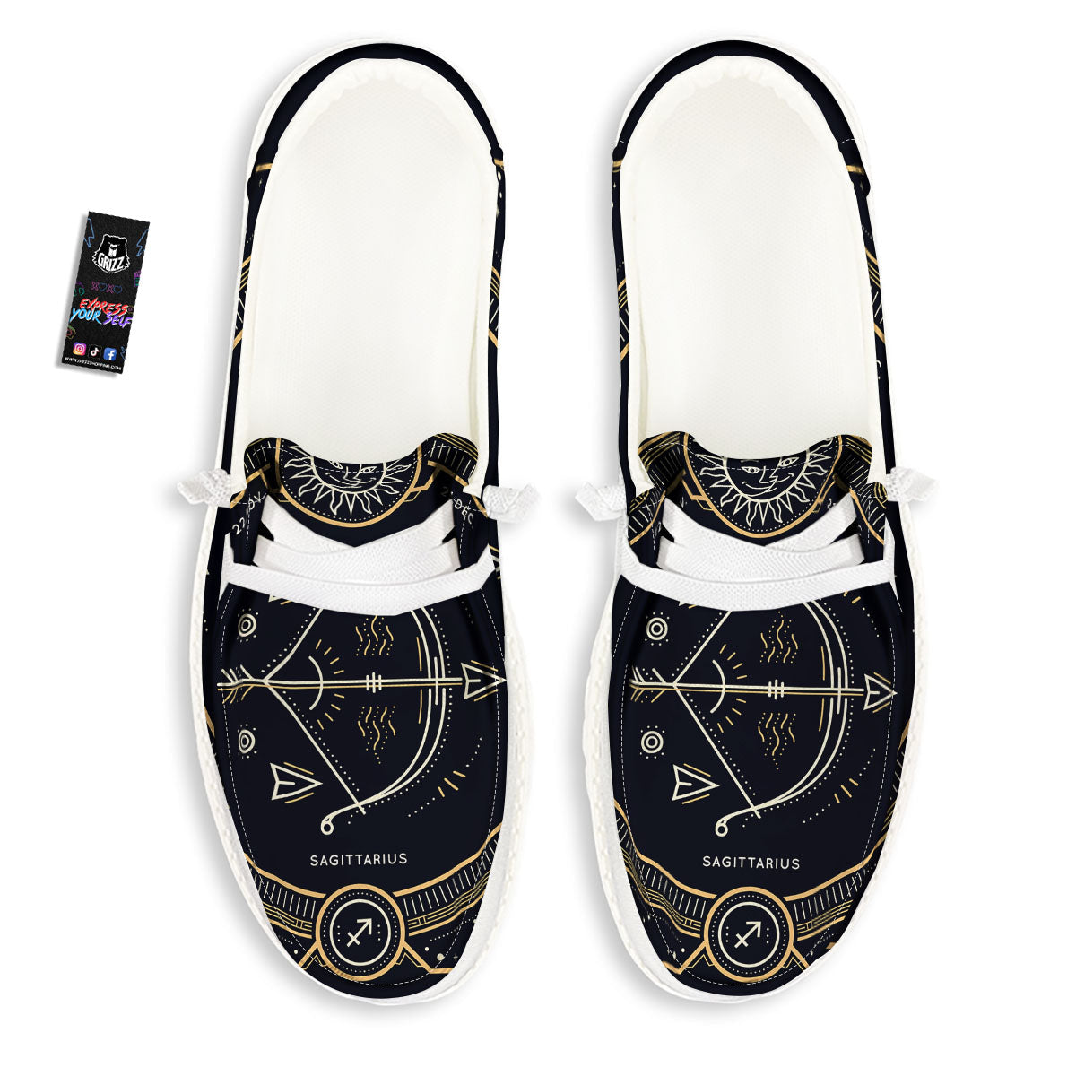 Zodiac Sign Vintage Sagittarius Print White Loafers-grizzshop