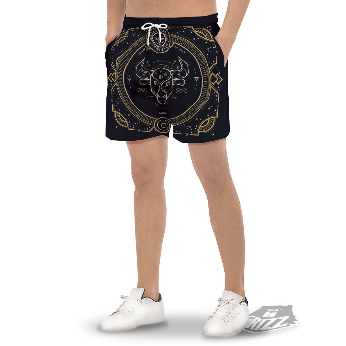 Zodiac Sign Vintage Taurus Print Men's Gym Shorts-grizzshop
