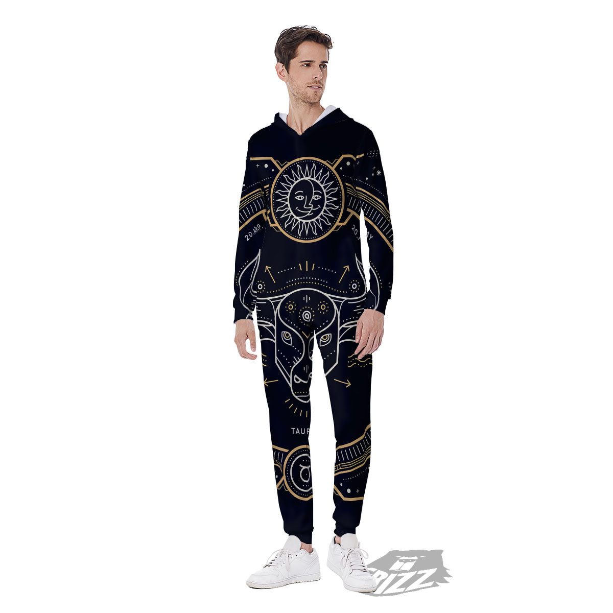 Zodiac Sign Vintage Taurus Print Men's Jumpsuit-grizzshop
