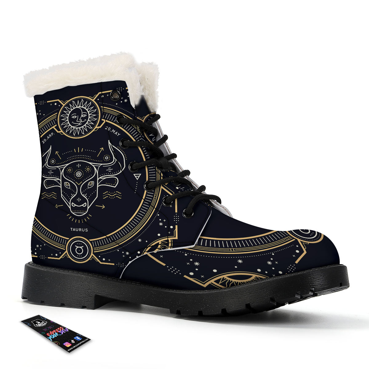 Zodiac Sign Vintage Taurus Print Winter Boots-grizzshop