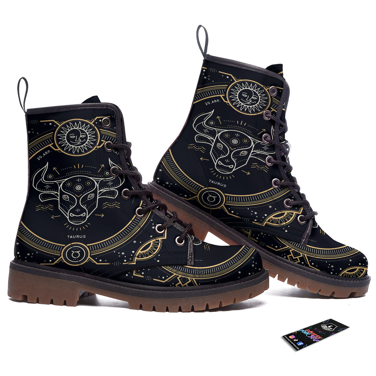 Zodiac Sign Vintage Taurus Print Work Boots-grizzshop
