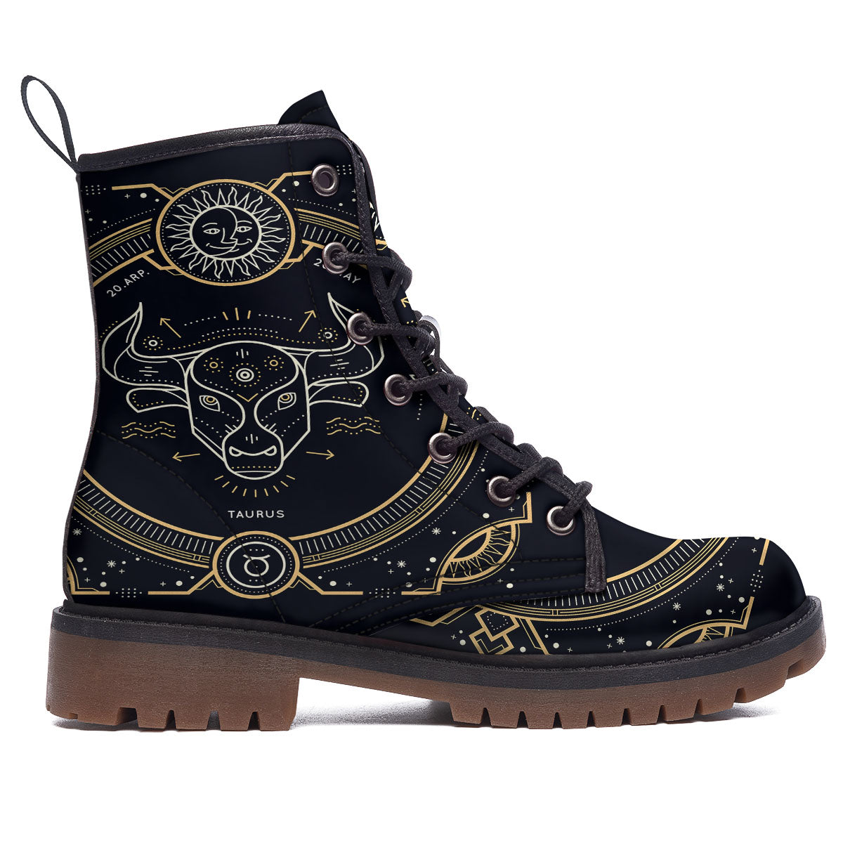 Zodiac Sign Vintage Taurus Print Work Boots-grizzshop