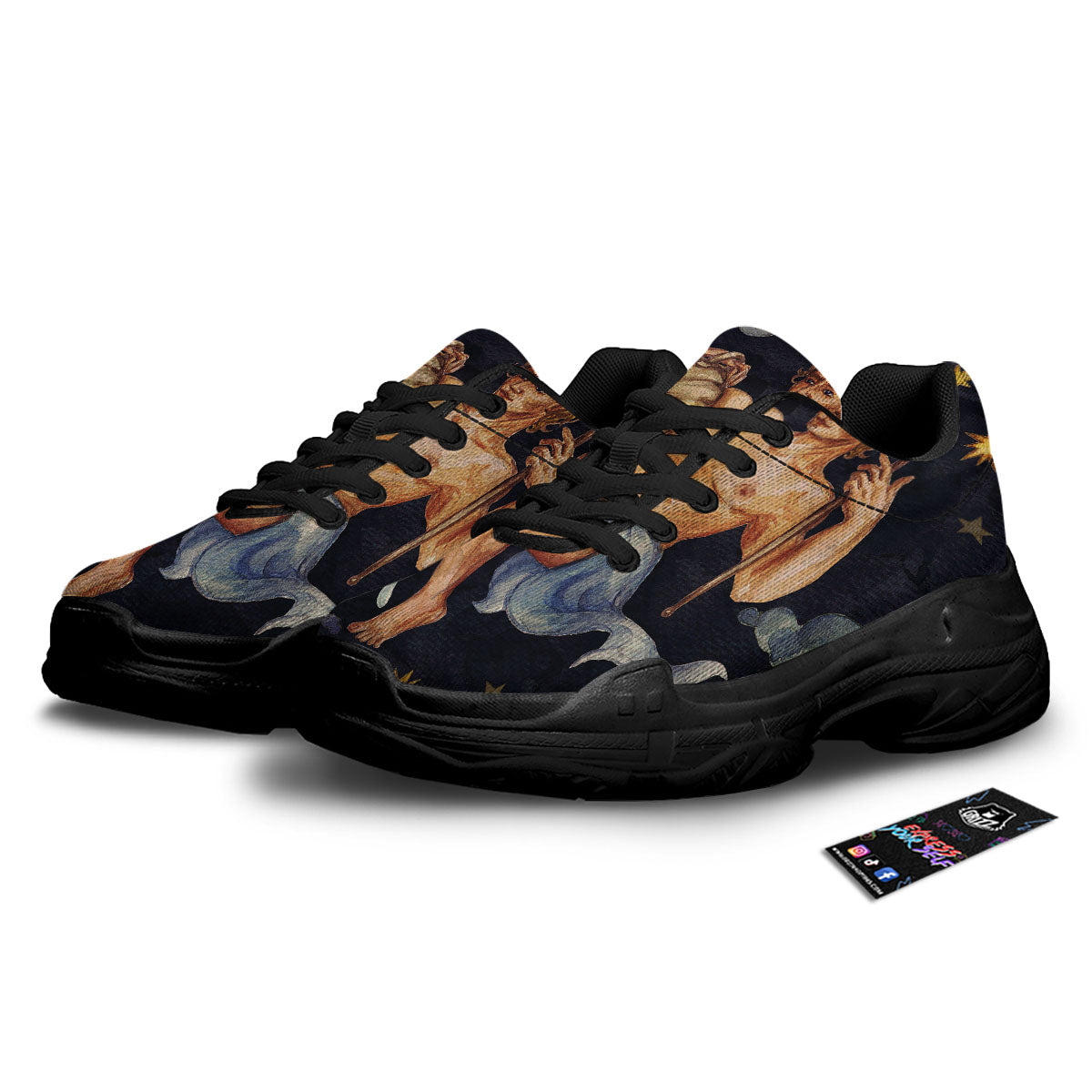 Zodiac Sign Watercolor Aquarius Print Black Chunky Shoes-grizzshop