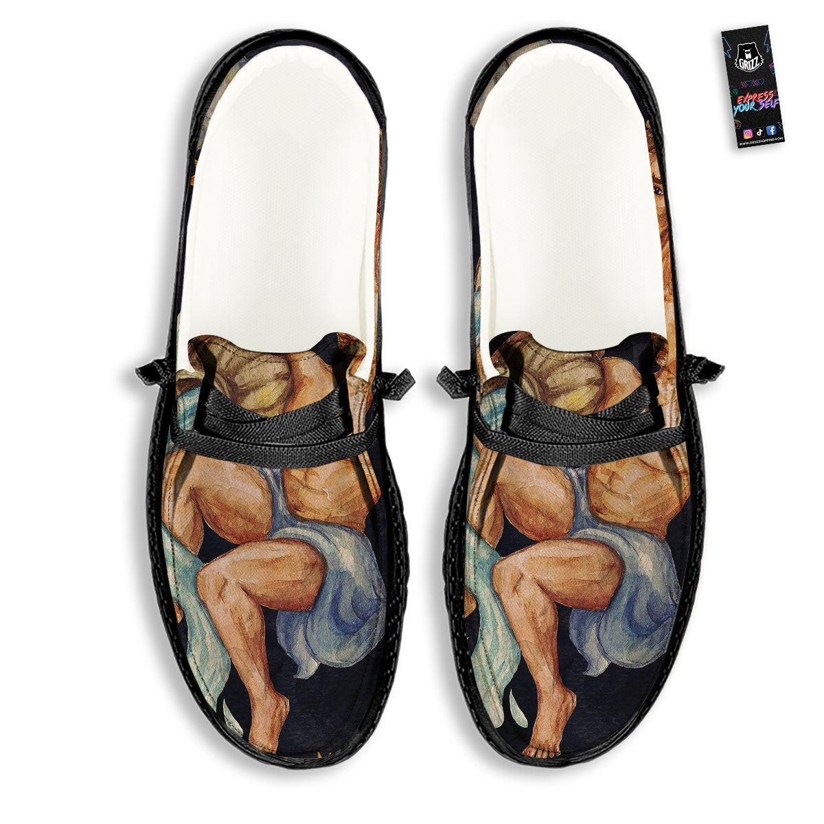 Zodiac Sign Watercolor Aquarius Print Black Loafers-grizzshop