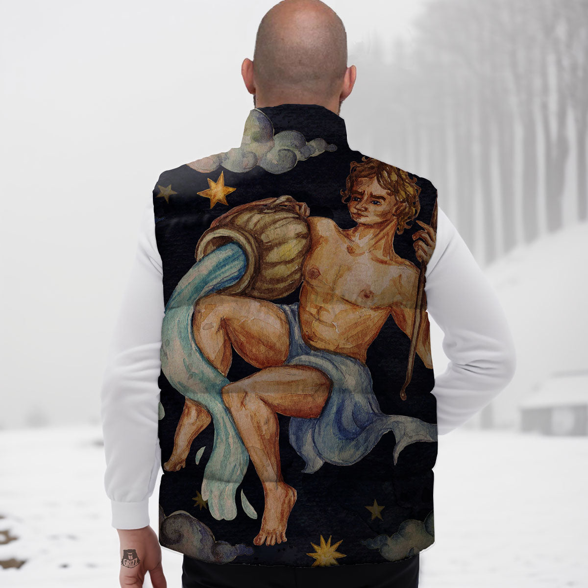 Zodiac Sign Watercolor Aquarius Print Down Vest