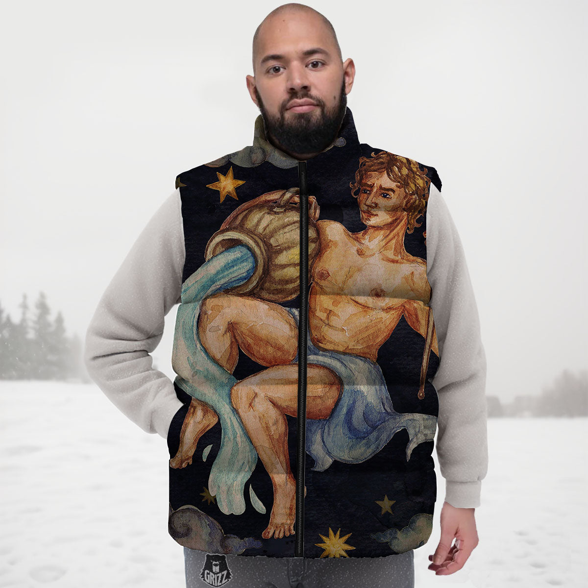 Zodiac Sign Watercolor Aquarius Print Down Vest